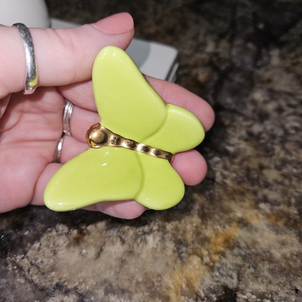 NF Nora Fleming White Ceramic Bud Vase Pen Toothpick Holder Green Butterfly HTF - Picture 15 of 16